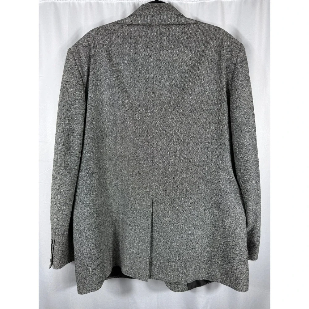 Vintage Versini Mens‎ 46L 100% Silk Blazer Grey Salt and Pepper Tweed Two Button